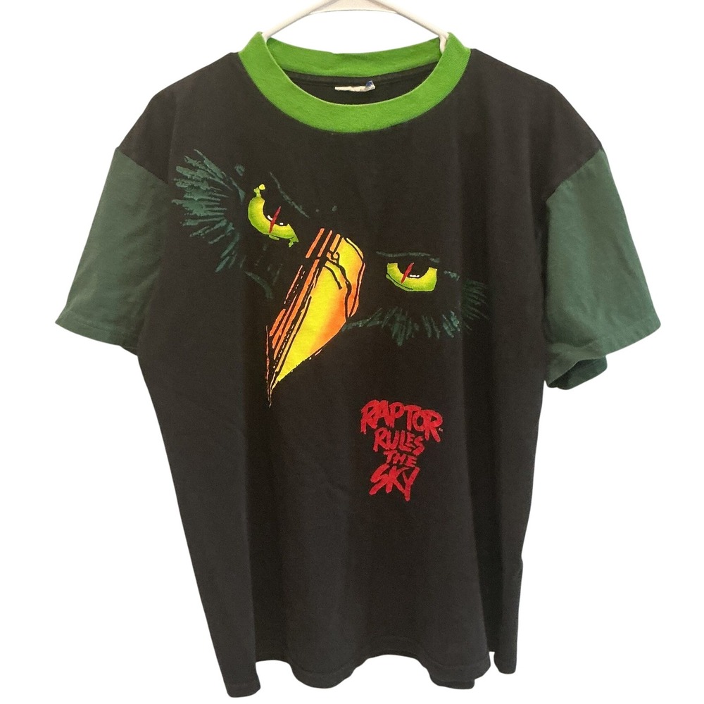Vintage Cedar Point Mens Cotton T-Shirt XL Black Raptor Rules The Sky 90s Tee